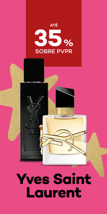 Marca Yves Saint Laurent com destaque promocional de at&eacute; 35% sobre pre&ccedil;o de Venda ao P&uacute;blico Recomendado